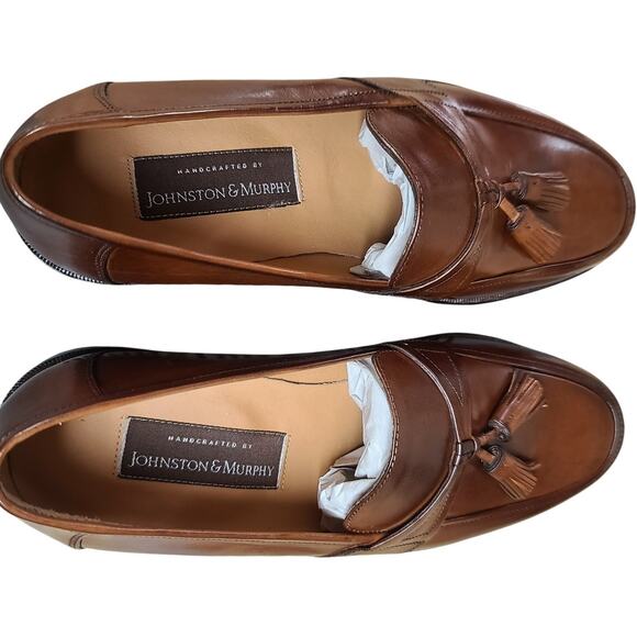 Johnston & Murphy Saddle Tan Leather Italian Handcrafted Tassel Loafers NEW 9 M - Picture 3 of 6